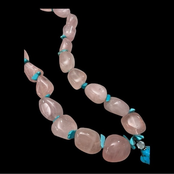 Sterling Silver Rose Quartz and Arizona Turquoise on a 8.5" ( 22cm) strand. - Picture 7 of 13